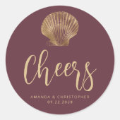 Cheers Bourgondië Gouden Kust Strand Huwelijk Ronde Sticker (Voorkant)