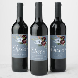CHEERS | Bourgondische stoffige blauwe bloemenbrui Wijn Etiket
