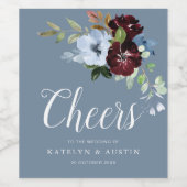 CHEERS | Bourgondische stoffige blauwe bloemenbrui Wijn Etiket (Enkel label)