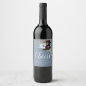 CHEERS | Bourgondische stoffige blauwe bloemenbrui Wijn Etiket (Voorkant)