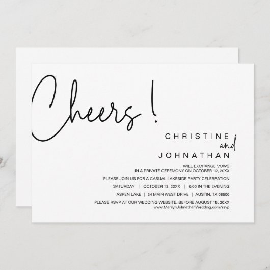 Cheers, bruiloft-elopementspartner, diner, dansen kaart (Voorkant / Achterkant)