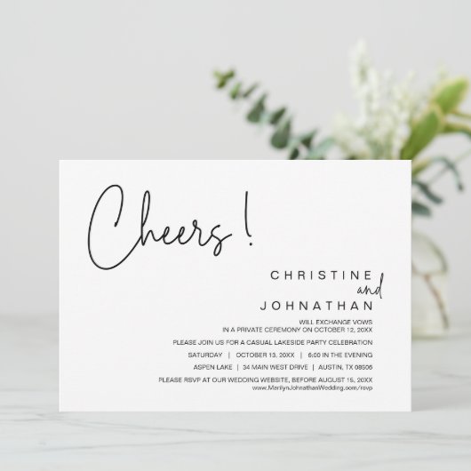 Cheers, bruiloft-elopementspartner, diner, dansen kaart (Staand voorkant)