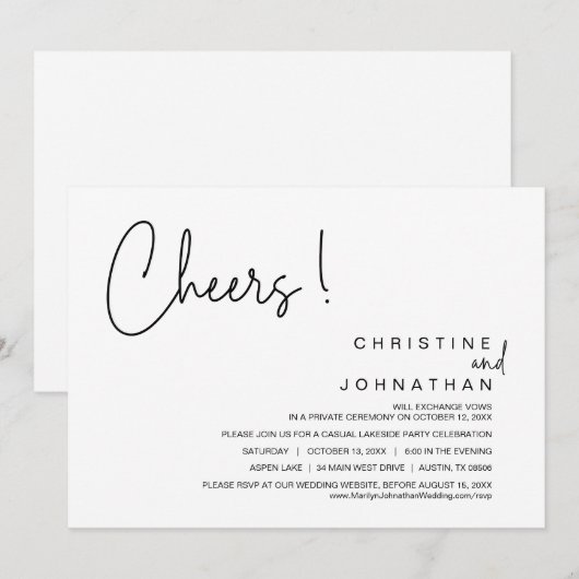 Cheers, bruiloft-elopementspartner, diner, dansen kaart (Voorkant / Achterkant)