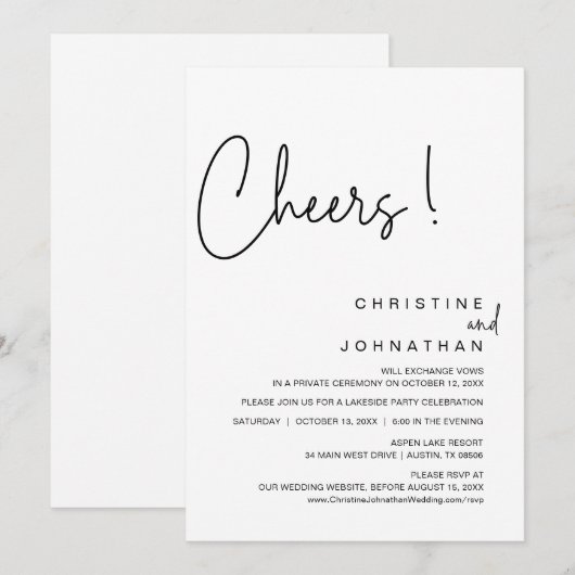 Cheers, bruiloft-elopementspartner, diner, dansen kaart (Voorkant / Achterkant)