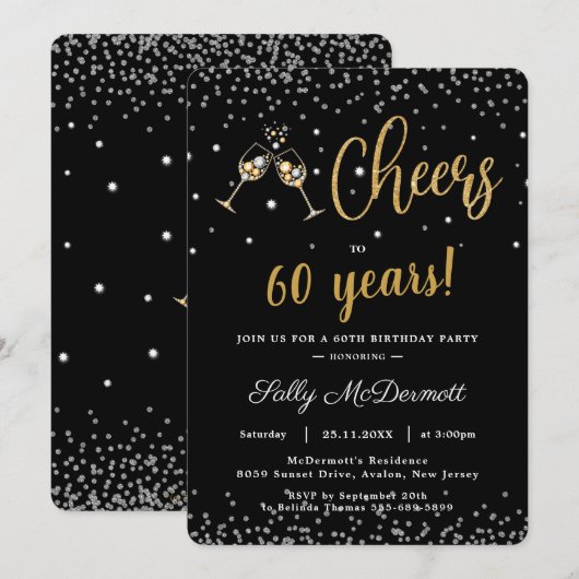 Cheers Bubble Birthday Party Silver Gold, ALLE LEE Kaart (Voorkant / Achterkant)