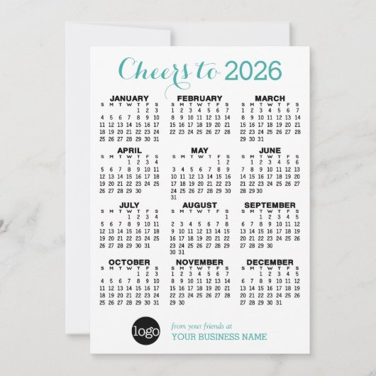 Cheers Calendar - Blauwgroen witte zakelijke Logo Feestdagenkaart (Voorkant)