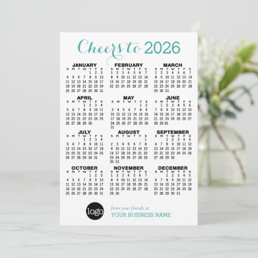 Cheers Calendar - Blauwgroen witte zakelijke Logo Feestdagenkaart (Staand voorkant)