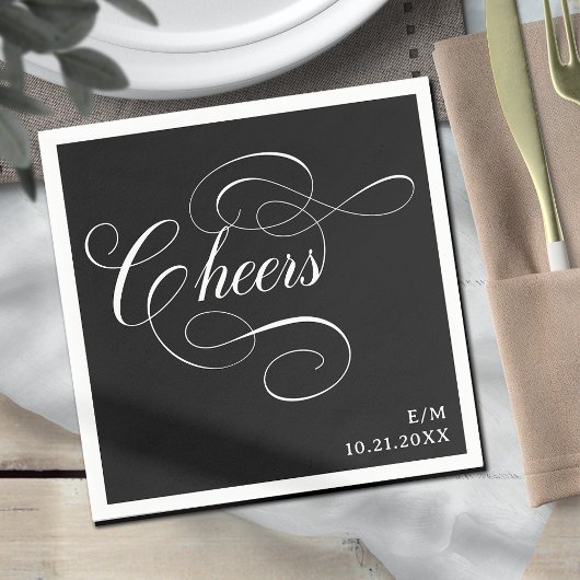 Cheers |  Calligrafie Black Moody Wedding Servet