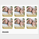 Cheers Calligrafie Script Gold Ombre Photo Holiday Vierkante Sticker (Vel)