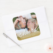 Cheers Calligrafie Script Gold Ombre Photo Holiday Vierkante Sticker (Envelop)