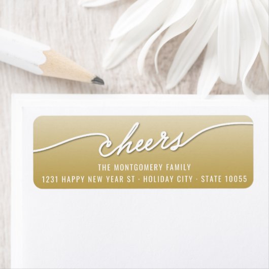 Cheers Calligraphy Gold Ombre Holiday Adres Etiket (Insitu)