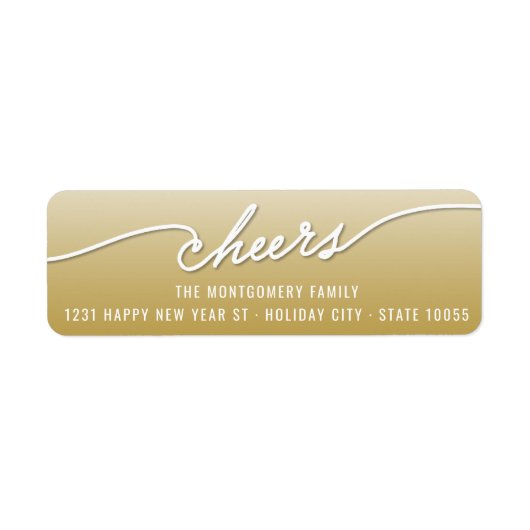 Cheers Calligraphy Gold Ombre Holiday Adres Etiket (Voorkant)