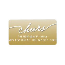 Cheers Calligraphy Gold Ombre Holiday Adres Etiket