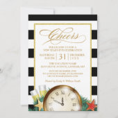 Cheers Champagne Clock Stripes New Years Eve Party Kaart (Voorkant)