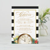 Cheers Champagne Clock Stripes New Years Eve Party Kaart (Staand voorkant)