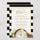 Cheers Champagne Clock Stripes New Years Eve Party Kaart (Voorkant / Achterkant)