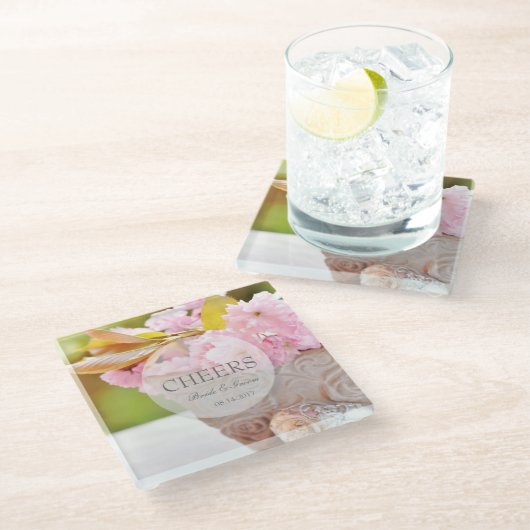 Cheers-Cherryblossom, editable bruiloft Glazen Onderzetter (Schuin)