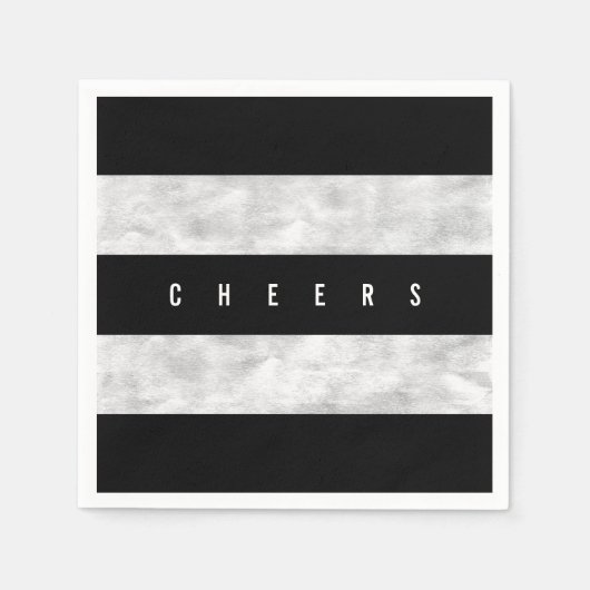 Cheers Chic Silver Foil Black Stripe Holiday Servetten (Voorkant)