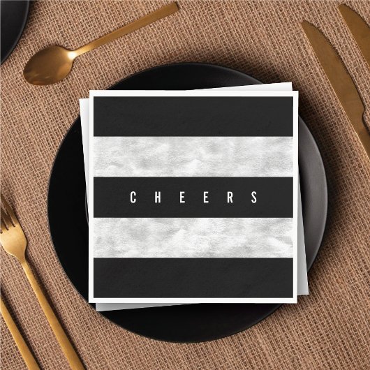 Cheers Chic Silver Foil Black Stripe Holiday Servetten