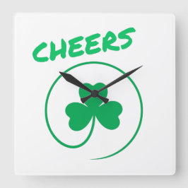 Cheers Clover Shamrock Green en White Elegant Vierkante Klok
