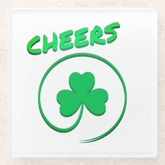 Cheers Clover Shamrock Irish Green St Patricks Day Glazen Onderzetter (Voorkant)