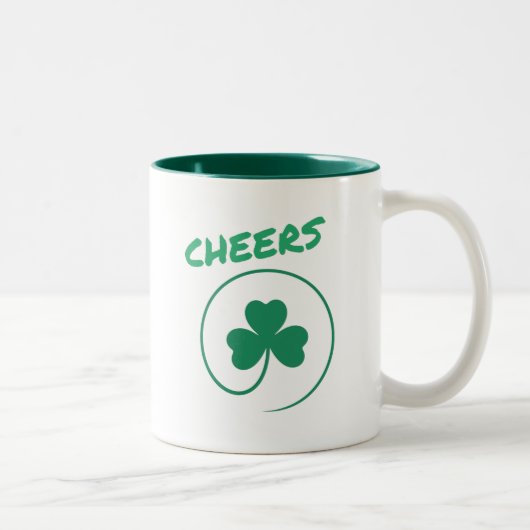 Cheers Clover Shamrock Irish Green St Patricks Day Tweekleurige Koffiemok (Rechts)
