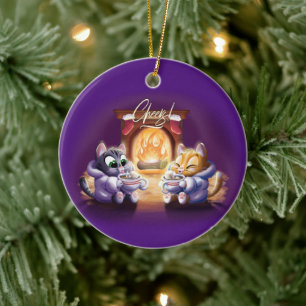 CHEERS! COCOA CATS van Jeff Willis Art Keramisch Ornament