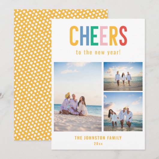 CHEERS Colorful New Year's Foto Feestdagenkaart (Voorkant / Achterkant)
