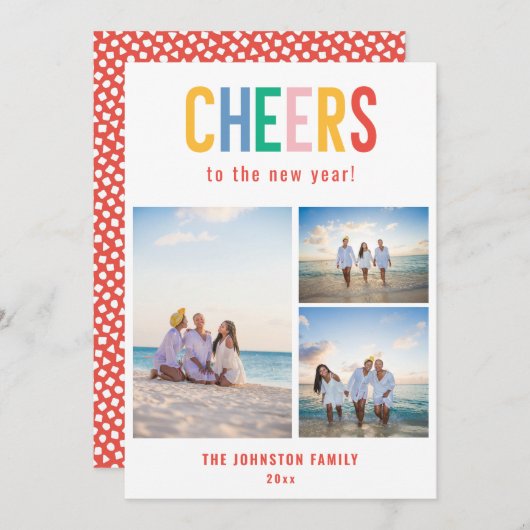 CHEERS Colorful New Year's Foto Feestdagenkaart (Voorkant / Achterkant)