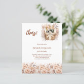 Cheers cream rozen bloemen verjaardagsuitnodiging (Staand voorkant)