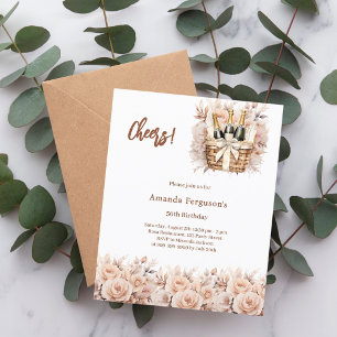 Cheers cream rozen bloemen verjaardagsuitnodiging