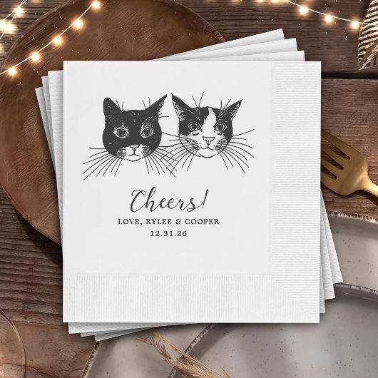Cheers Custom Cat Drawn Cocktail Napkins Wedding Servet
