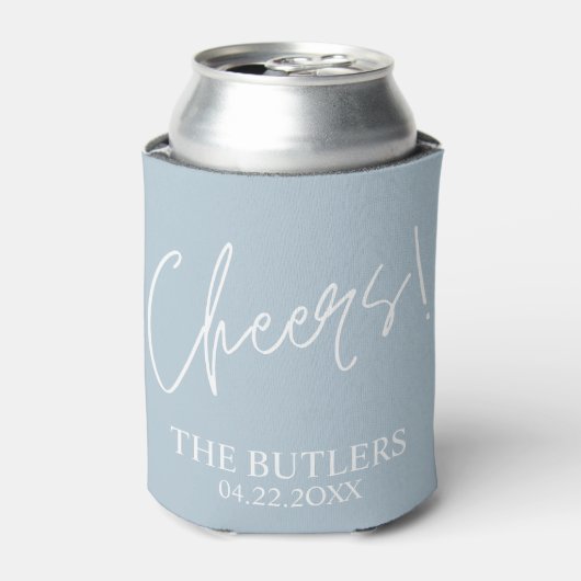 Cheers! Custom Dusty Blue Wedding Koelbox Blikjeskoeler (Blikje Voorkant)