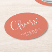 Cheers! Custom Terracotta Bruiloft Papier Onderzet Ronde Kartonnen Onderzetter (Gebogen)