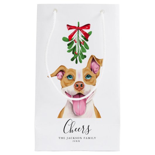 Cheers Cute Pitbull Dog en Mistletoe Kerstmis Klein Cadeauzakje (Voorkant)
