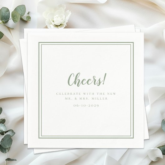 Cheers de heer Mrs. minimalist Wedding Modern Sage Servet