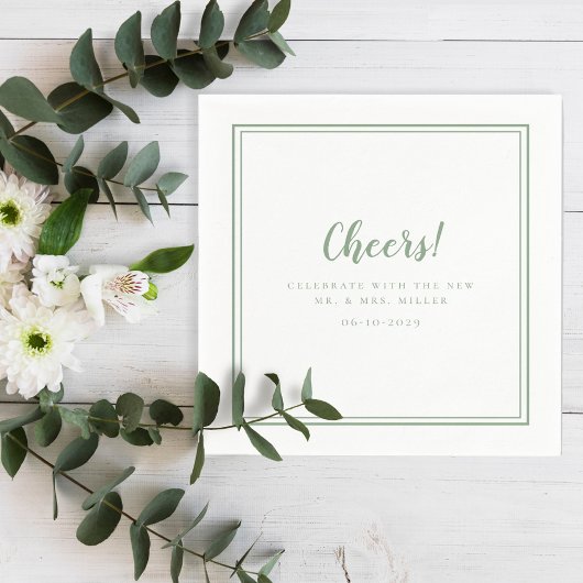 Cheers de heer Mrs. minimalist Wedding Modern Sage Servet
