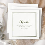 Cheers de heer Mrs Wedding Modern Rustic Olive Gre Servet<br><div class="desc">"Cheers!" een eenvoudige, minimalistische en chic bruiloft-servet is uitgerust met een modern design met een dubbele rand in bijtende olijfgroen tegen een scherpe witte achtergrond. Dit moderne, eenvoudige ontwerp biedt tijdloze, klassieke verfijning. Viel met de nieuwe Mr. & de sjabloon van mevrouw staat voor aanpassing van twee tekstlijnen en één...</div>