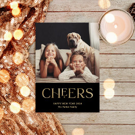 Cheers | Decoratieve tekst Happy Nieuwjaar 2 Foto Feestdagenkaart