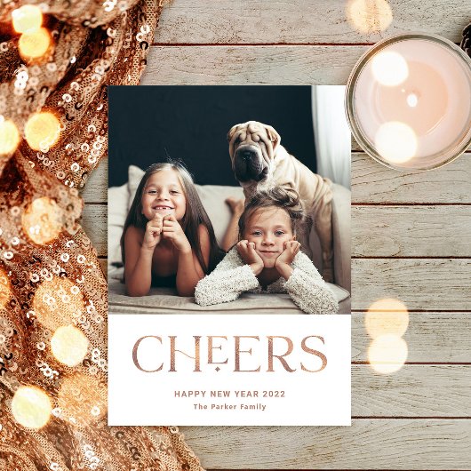 Cheers | Decoratieve tekst Happy Nieuwjaar 2 Foto Feestdagenkaart