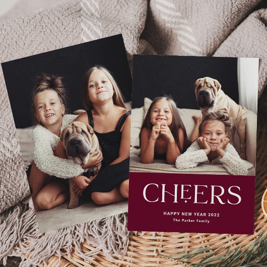 Cheers | Decoratieve tekst Happy Nieuwjaar 2 Foto Feestdagenkaart
