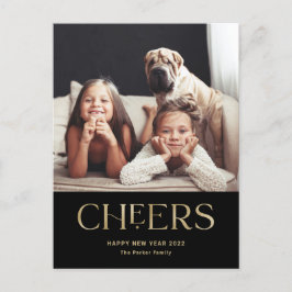 Cheers | Decoratieve tekst Happy Nieuwjaar foto Feestdagenkaart