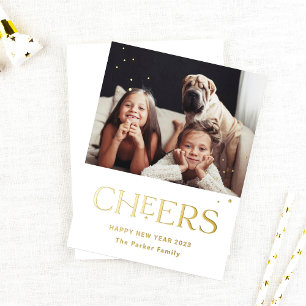 Cheers Decoratieve tekst Happy Nieuwjaar foto Folie Feestdagen Briefkaart