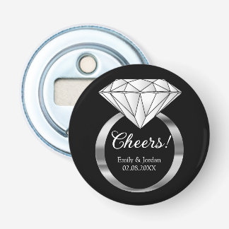 Cheers Diamanten Trouwring Aangepaste Tekst Zwart Button Flesopener