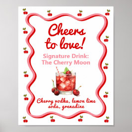 Cheers drinken Cherry Vrijgezellenfeest tafelteken Poster