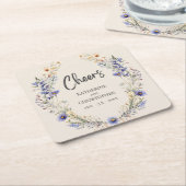 Cheers Dusty Blue BOHO Wildflowers Elegante bruilo Kartonnen Onderzetters (Schuin)