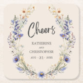 Cheers Dusty Blue BOHO Wildflowers Elegante bruilo Kartonnen Onderzetters (Voorkant)