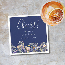 Cheers Dusty Blue Wildflowers Elegante Navy Weddin Servet