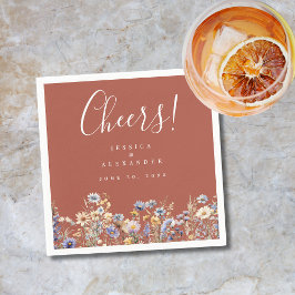 Cheers Dusty Blue Wildflowers Terracotta Wedding Servet
