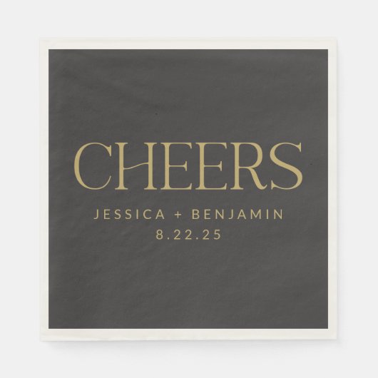 Cheers Elegant Black met Gold Typography Wedding Servet (Voorkant)